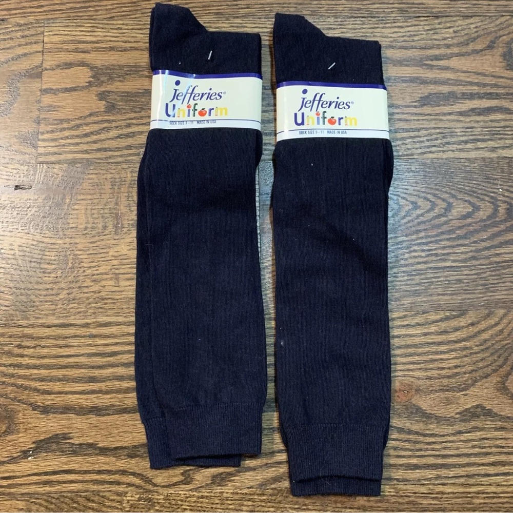 NEW Lot Of 2 Jefferies Uniform Solid Navy Blue Socks Size 9-11 Girls School